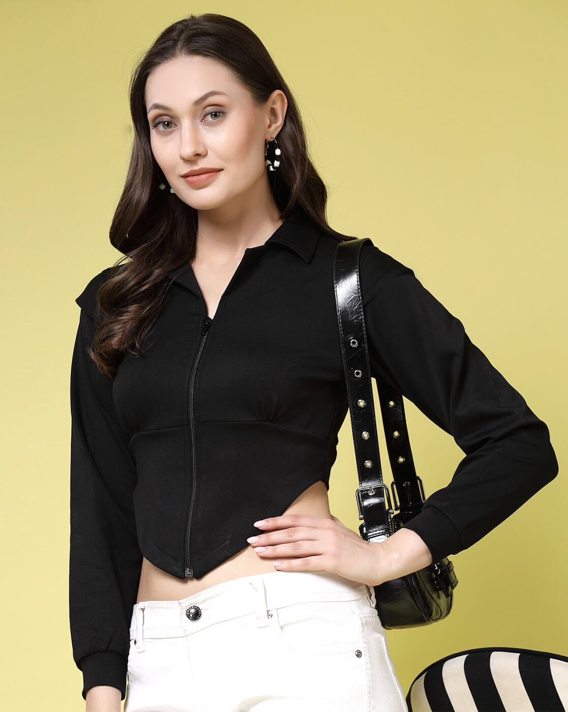 Buy BN - BEING NAUGHTY Women Zip-Front Relaxed Fit Crop Top Online