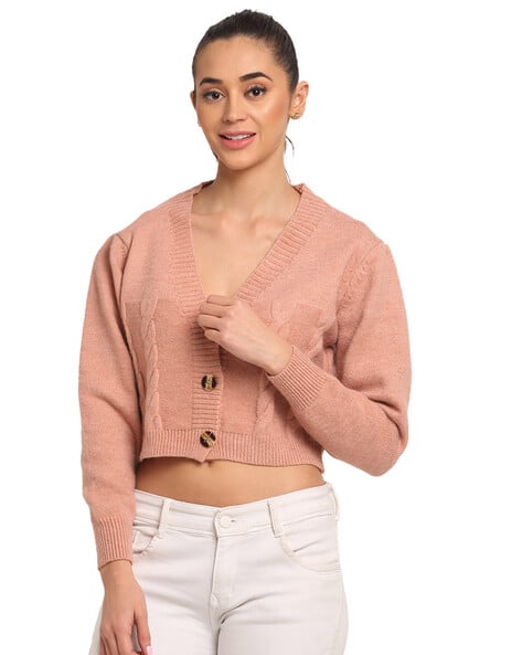 Textured Button-Down Crop Cardigan