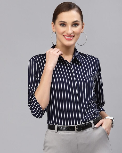 Navy striped shirt womens best sale