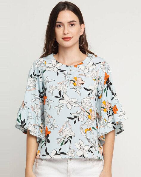 Zink London Floral Top with Angel Sleeves