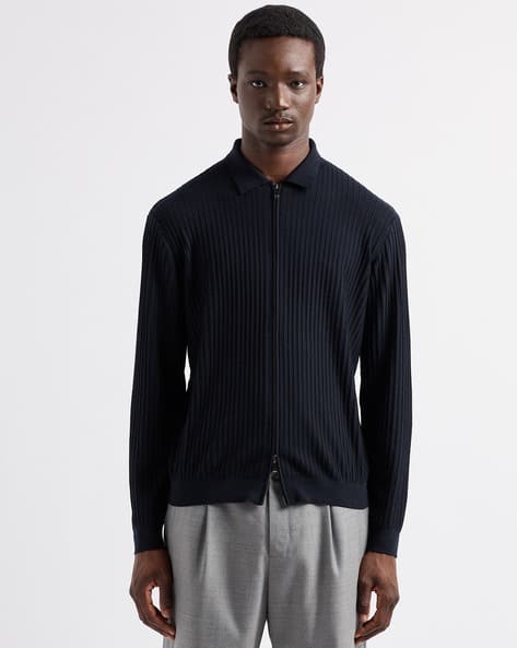 Ribbed Regular Fit Zip-Up Cardigan - Main Image