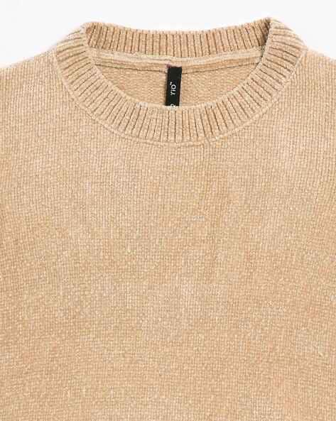 Knit Jumper Ribbed Crew Neck Sweater Women Ribbed Crew-Neck Pullover