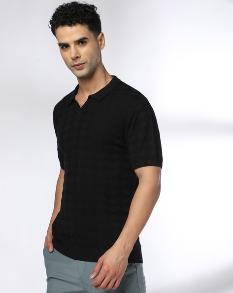 Men Diamond-Knit Slim Fit Polo T-Shirt