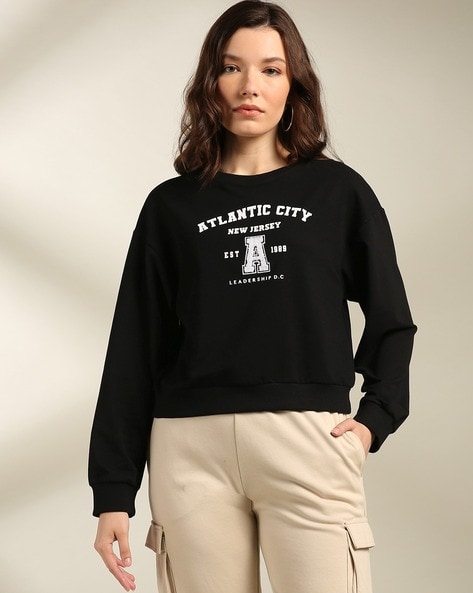 Women Typographic Print Loose Fit Sweatshirt