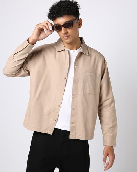 Buy YOUSTA Men Self-Stripes Boxy Fit Shirt Online | Ajio.com