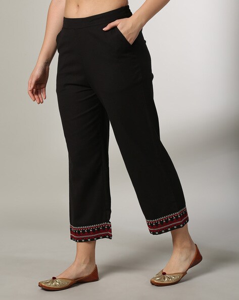 Women Pants with Embroidered Hemline Price in India