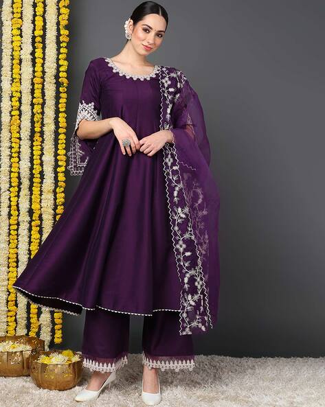 Women Embroidered Anarkali Kurta Set with Dupatta