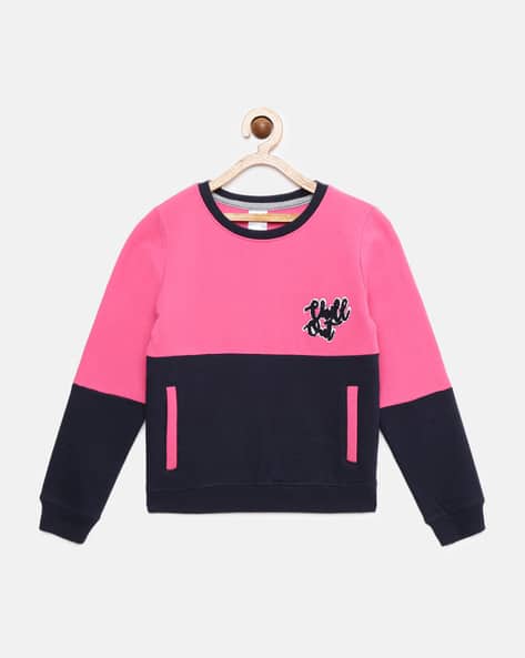 Color Block Sweatshirt with Round Neckline