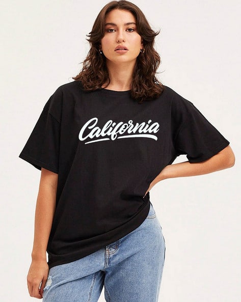 Clafoutis Women Typographic Print Loose Fit Crew-Neck T-Shirt