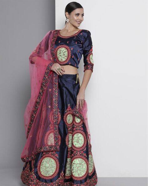 Buy Navy Blue Pink Lehenga Choli Sets for Women by FUSIONIC