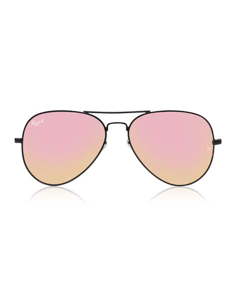 Resist Eyewear UV Protected Black Pink Reflector Aviator Sunglasses for Men and Women