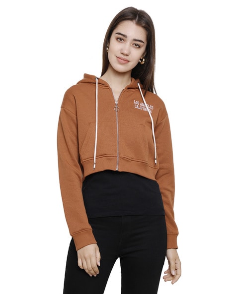 Brown crop hoodie best sale