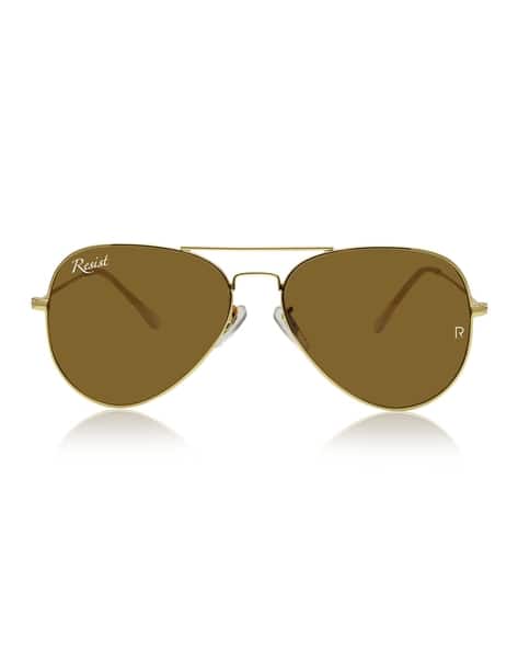 UV Protected Gold Brown Aviator Sunglasses for Men and Women