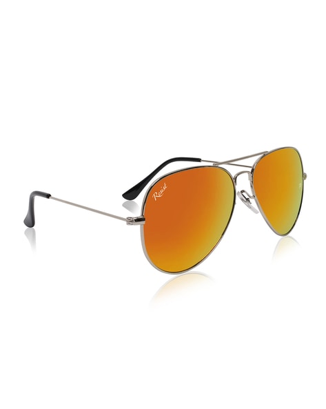 UV Protected Silver Orange Reflector Aviator Sunglasses for Men