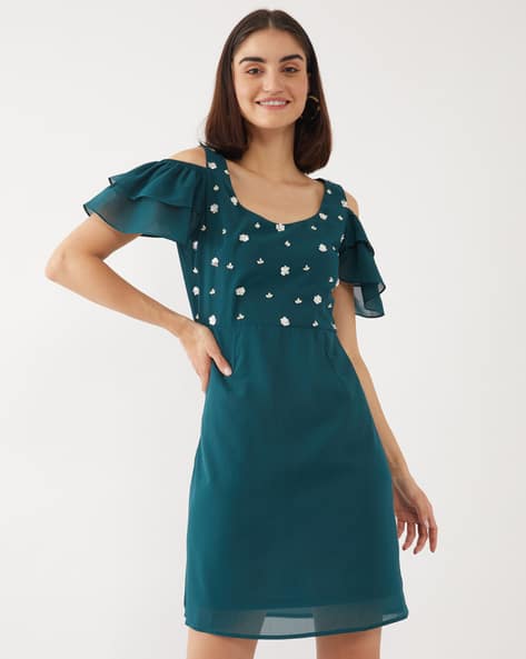 Zink London Embellished Cold-Shoulder A-line Dress