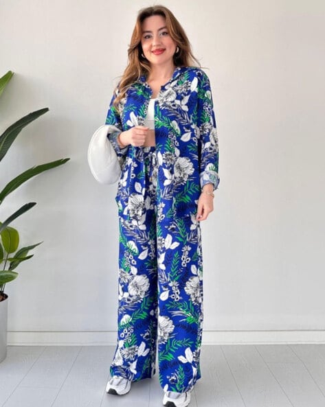 Women Floral Print 2-Piece Shirt & Pants Set