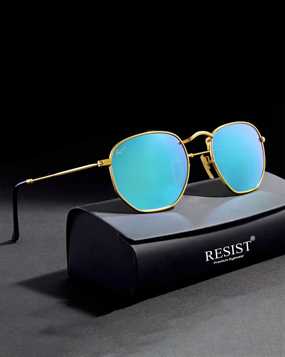 UV Protected Gold Aqua Round Hexagonal Sunglasses for Men and Women