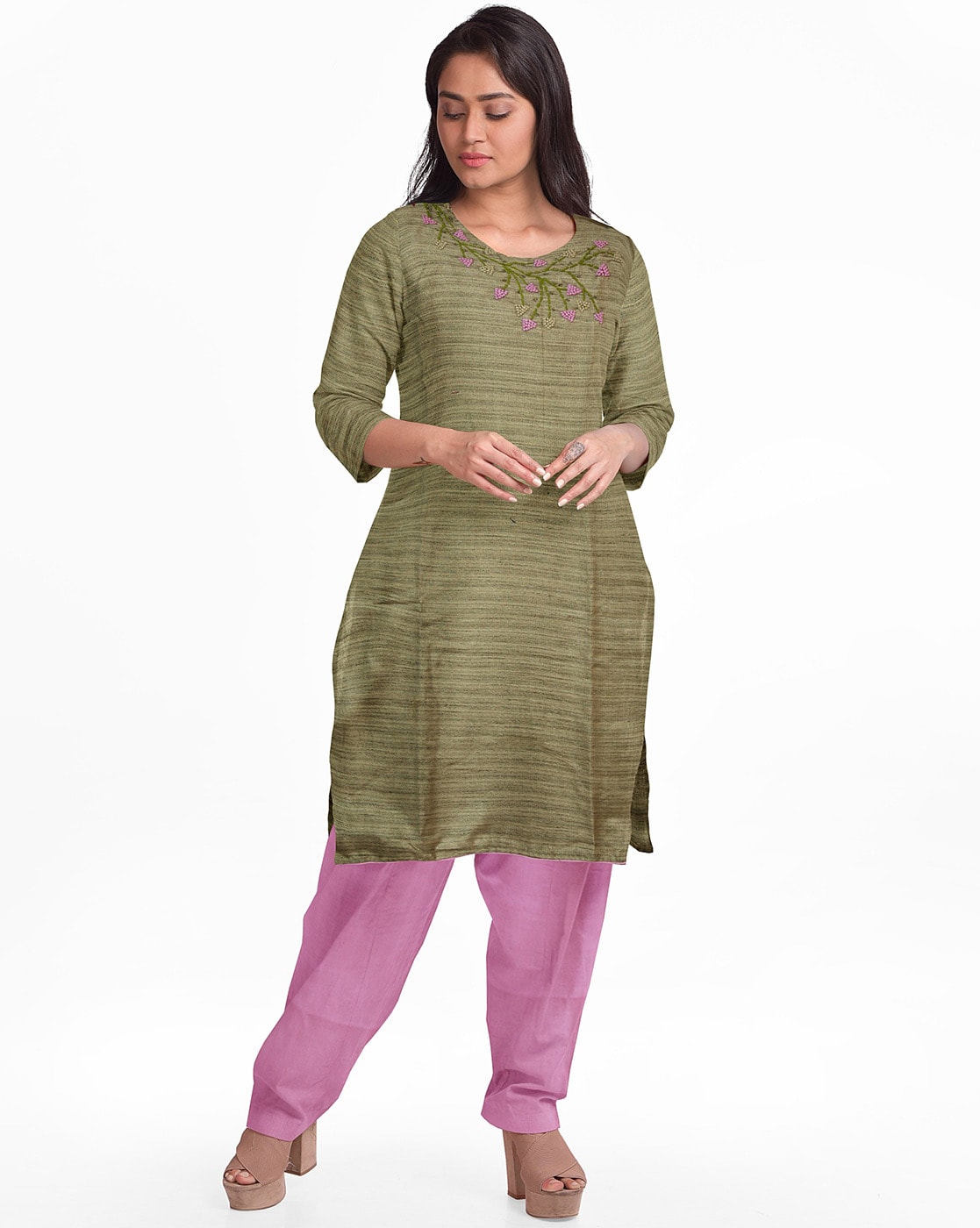 Buy Olive Dress Material for Women by POTHYS Online Ajio