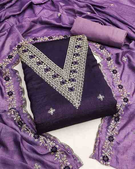 Women Embroidered Unstitched Dress Material Price in India