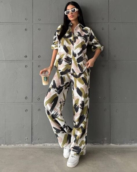 Women Printed 2-Piece Shirt & Pants Set