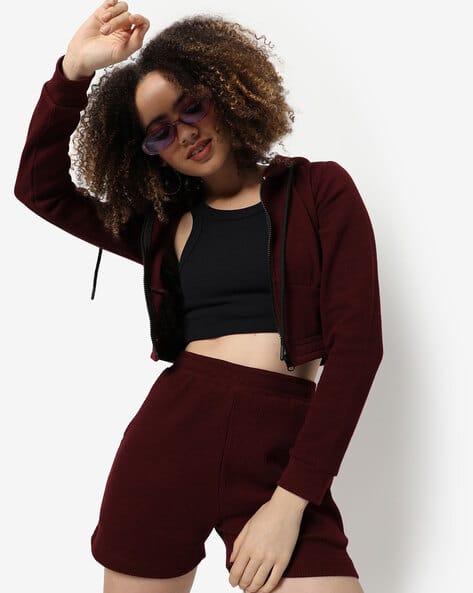 Hoodie Crop Top with Shorts Set