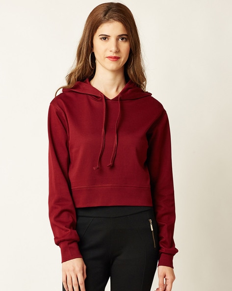 Maroon cropped hoodie on sale