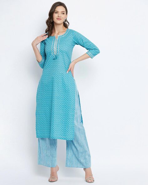 Printed Round Neck Straight Kurta Palazzo Set