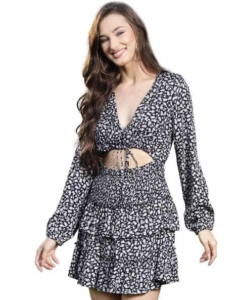 Sera Printed Tiered Mini Dress with Cut-Out