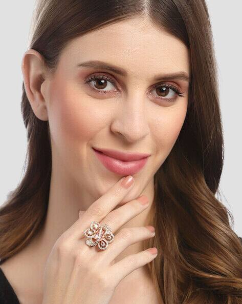 Rose Gold-Plated AD-Studded Cocktail Ring