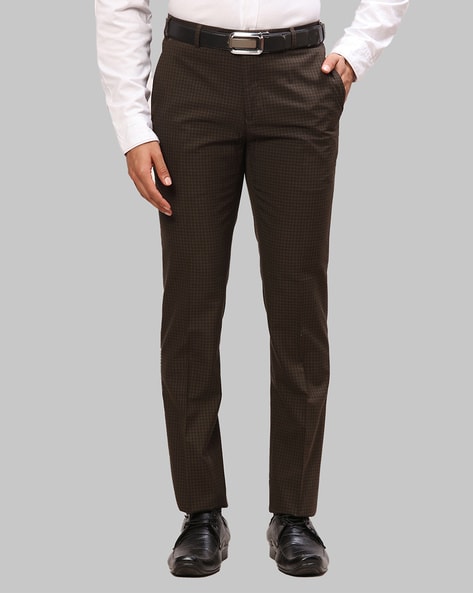 Raymond Checked Slim Fit Flat-Front Trousers