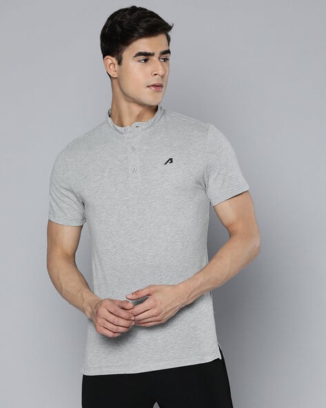 ALCIS Heathered Polo T-Shirt with Logo Print Gym Athleisure