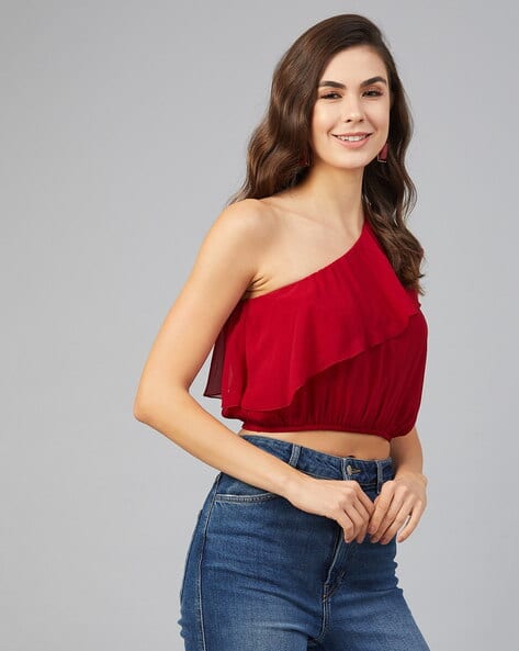 ruffle one shoulder crop top