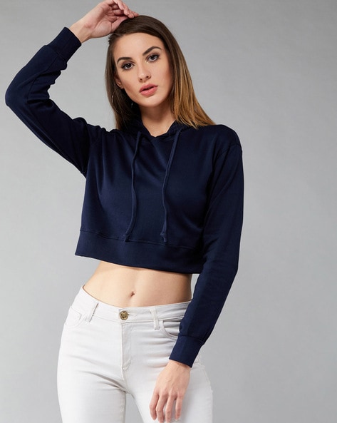 Cropped navy hoodie best sale