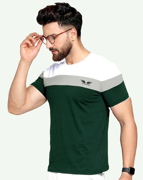 EYEBOGLER Men Regular Fit Colourblock Round-Neck T-Shirt
