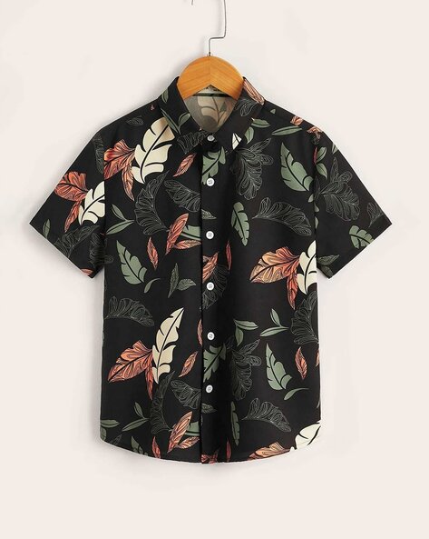 Boys Tropical Print Regular Fit Shirt