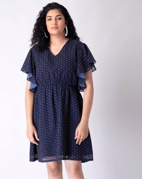 FABALLEY Micro Printed V-Neck Dress