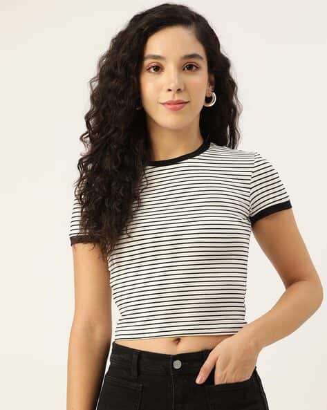 Striped Round-Neck Crop Top