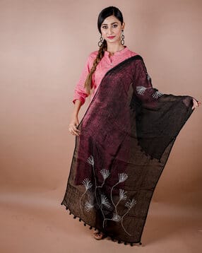 shawkh Women Embroidered Stole with Tassels-picture-11