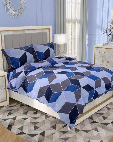 Geometric Print Cotton Double Duvet Cover with Zipper Closure