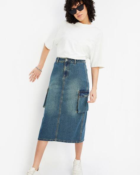 ALAYA F x URB_N Max Women Washed Cargo Denim Skirt