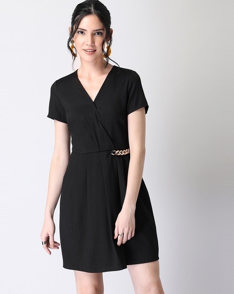 Faballey Solid V-Neck Dress