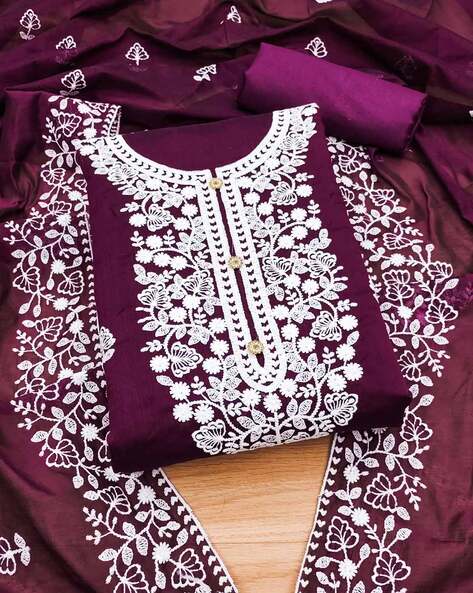 Embroidered Unstitched Dress Material Price in India