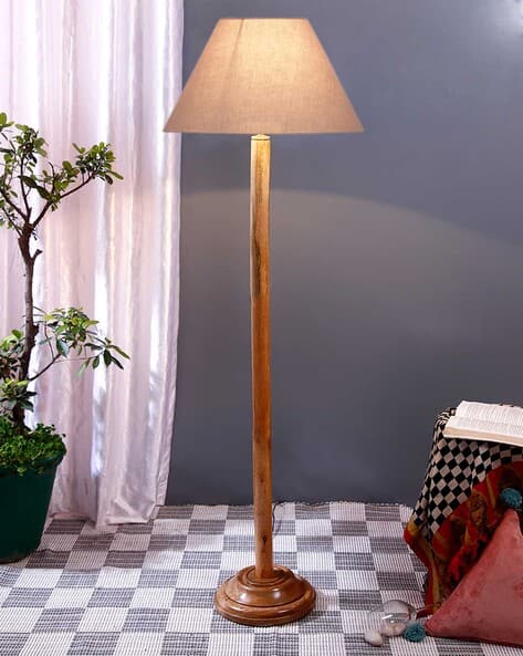 Floor Lamp with Wooden Shade