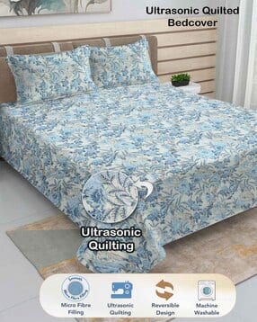 400 GSM Floral Print King-Size Reversible Bedcover with Pillow Covers