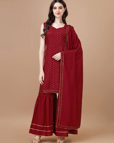 GRANTHVA-FAB Women Embellished Straight Kurta with Sharara & Dupatta