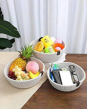 Set of 3 Textured Cotton Basket Hams