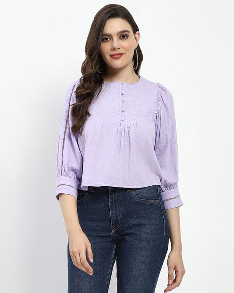 MADAME Women Relaxed Fit Round-Neck Top