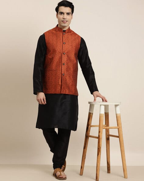 Buy Black Orange 2-Piece Ethnic Suit for Men by SOJANYA Online
