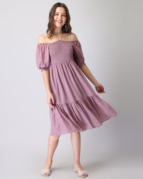 FABALLEY Micro Print Tiered Dress