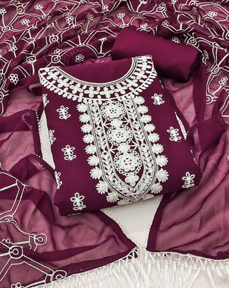 Embroidered Unstitched Dress Material Price in India